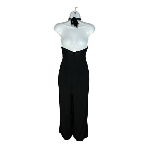 Madewell Crop Straight Wide-Leg Halter Jumpsuit Solid Black Soft Drapery Pocket - Picture 2 of 8